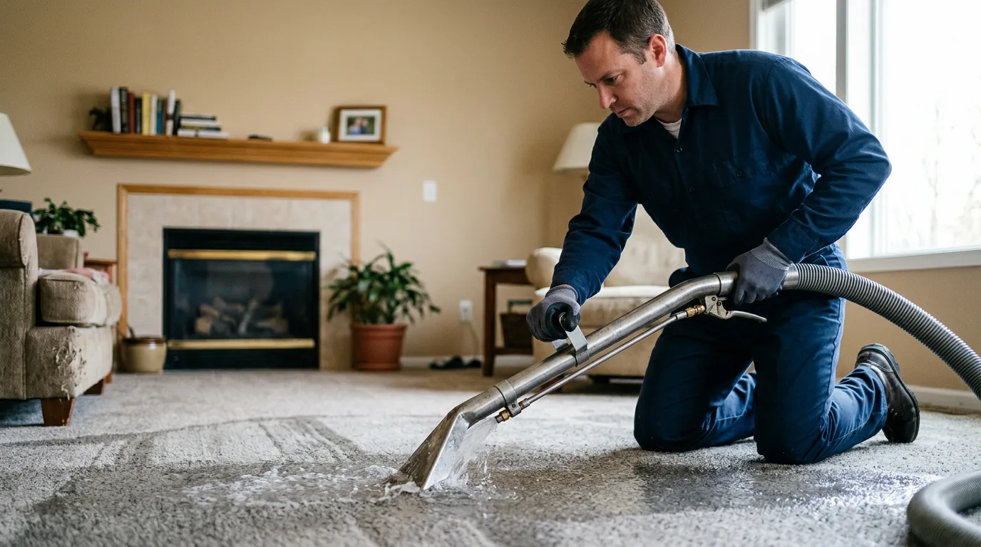 Water damage restoration technician working near Wellsville, MO